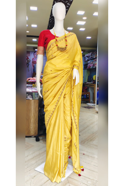 Handloom Soft Silk Saree With Highlighted Hand Work Design Border And Pallu - Also Has Handwork Butta On All Over Butta (KR2287)