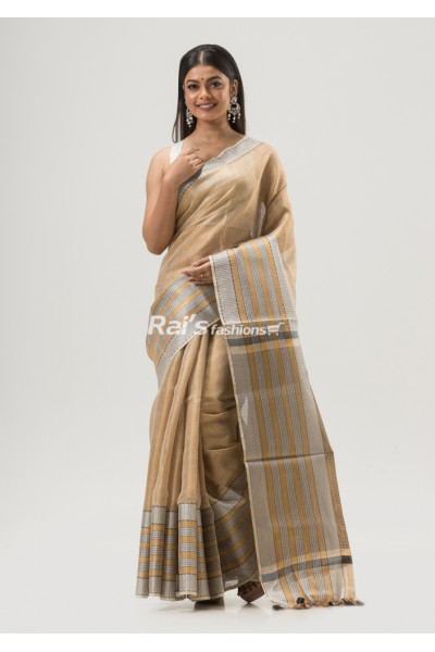 Self Weaving Strips Pattern Tissue Linen Saree (KR1645)