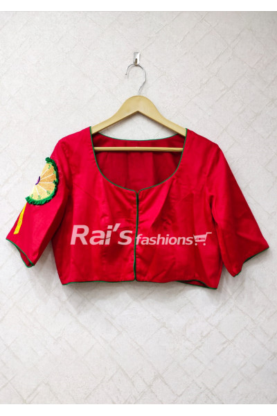 Red Color Embroidery Work Design Butter Silk Designer Blouse (RAI9674)