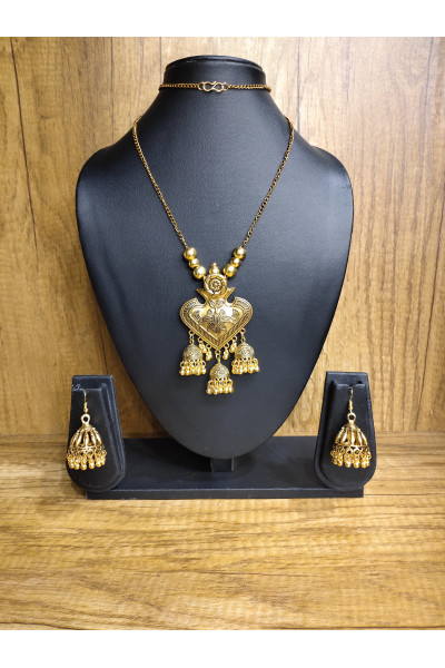 Golden Pendant And Jhumka Combine Chain (KR466)