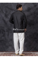 Princess Cut Black Cotton Silk Men Kurta (KR1341)