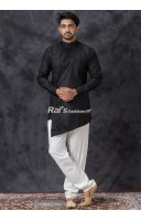 Princess Cut Black Cotton Silk Men Kurta (KR1341)