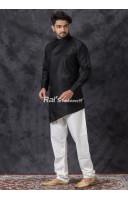 Princess Cut Black Cotton Silk Men Kurta (KR1341)