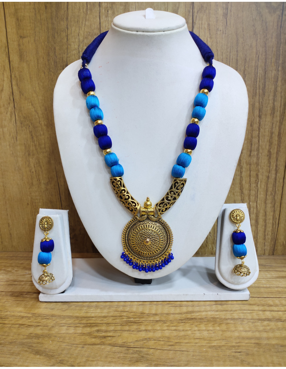 Golden Oxidize Charms Designed With Silk Balls Combine Handmade Jewellery (MA21J7)