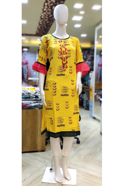 All Over Printed Bell Sleeves Cotton Daily Wear Kurti (KR2030)