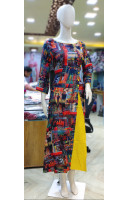 All Over Printed Multicolor Rayon Long Dress (KR2031)