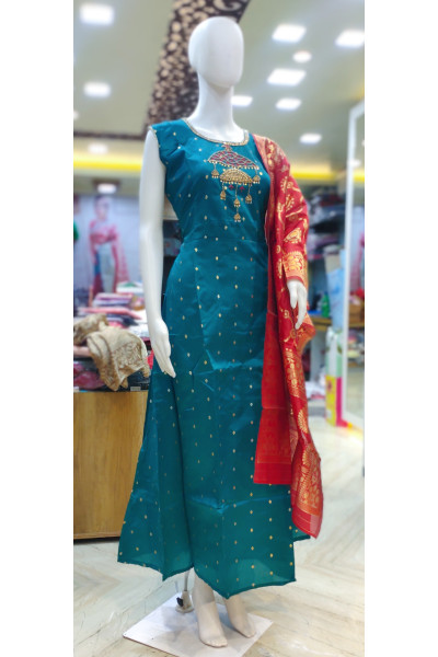 All Over Butta Weaving With Beads Work Silk Long Gown (KR2080)